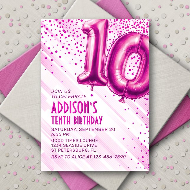 Girls Pink 10th Birthday Invitation (Creator Uploaded)