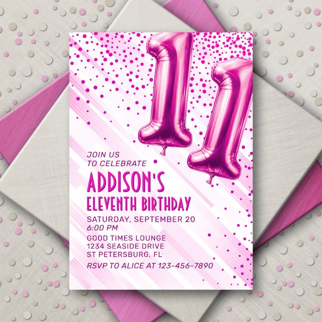 Girls Pink 11th Birthday Invitation (Creator Uploaded)