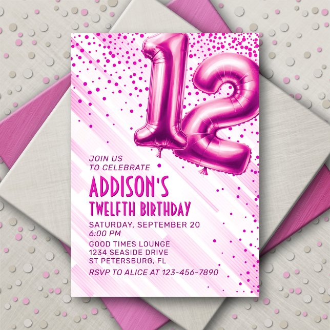 Girls Pink 12th Birthday Invitation (Creator Uploaded)