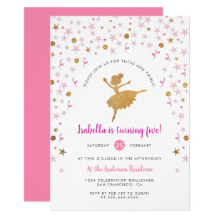 Girl's Pink and Gold Ballerina Pirouette Birthday Invitation