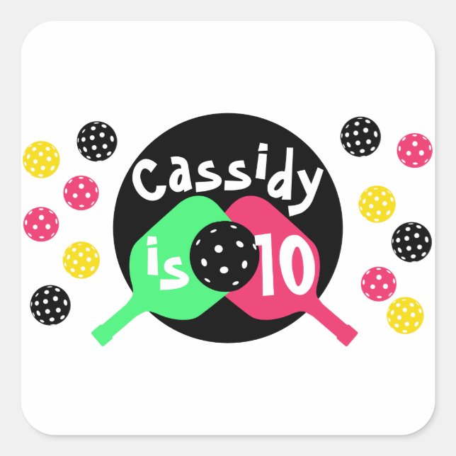 Girls pink and green pickleball square sticker (Front)
