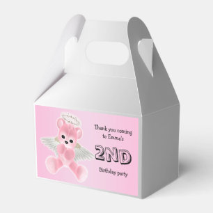 Girl's Pink Angel Teddy Bear 2nd Birthday Party Favour Box
