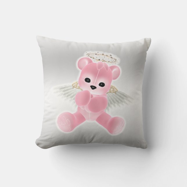 Girl's Pink Angel Teddy Bear Cushion (Front)