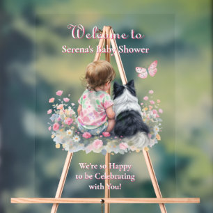 Girl's Pink Baby Shower Dog Themed Welcome Acrylic Sign