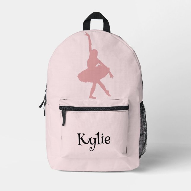 Girls' Pink Ballerina Theme School Printed Backpack (Front)