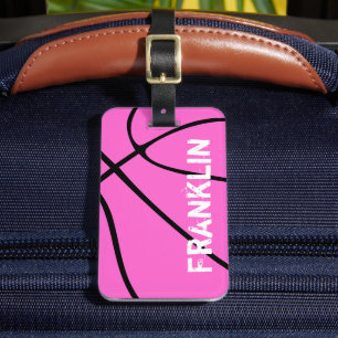Girls Pink Basketball Custom Team or Player Name Luggage Tag