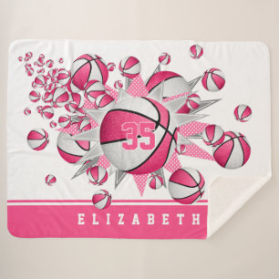 girls pink basketballs stars personalised sherpa blanket