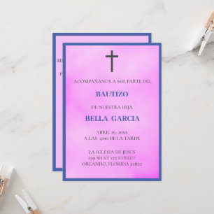 Girls Pink Bautizo Invitación/Baptism Invitation 