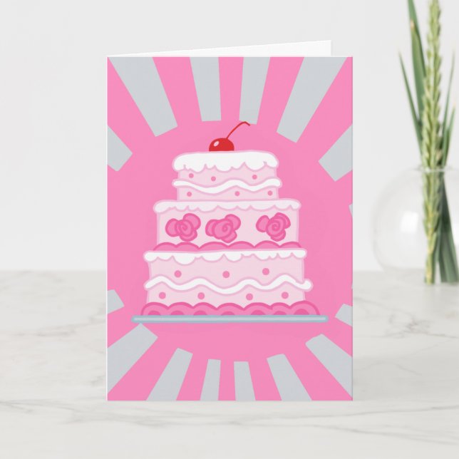 Girls Pink Birthday Cake Card (Front)
