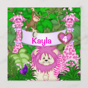 Girls PINK BIRTHDAY Jungle Invitation with Monkeys