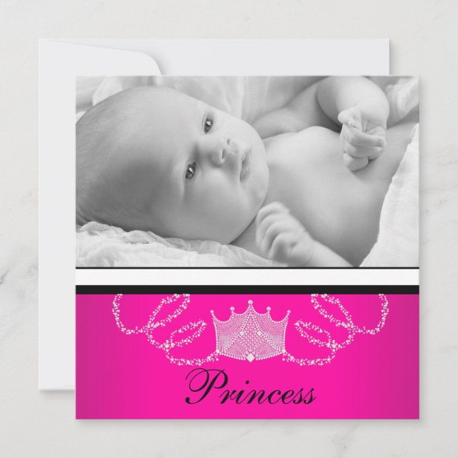 Girls Pink Black Princess Birth Announcements (Front)