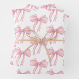 Girls Pink Bow Coquette Baby Shower Birthday Wrapping Paper Sheet