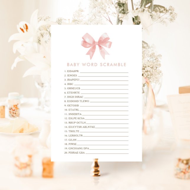 Girls' Pink Bow Word Scramble Baby Shower Game (Creator Uploaded)