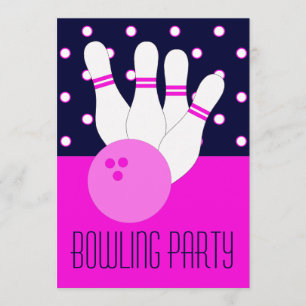 Girls Pink Bowling Party Invitation