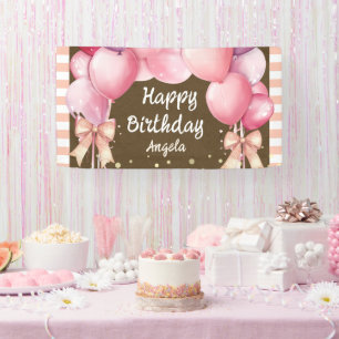 Girls Pink Bows Welcome Birthday Kraft Paper Banner