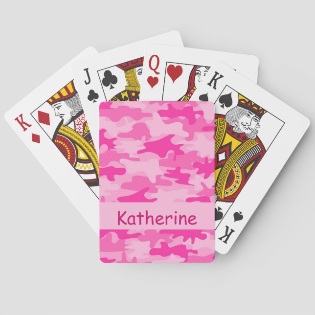 Girls Pink Camo Camouflage Name Personalised Playing Cards (Back)