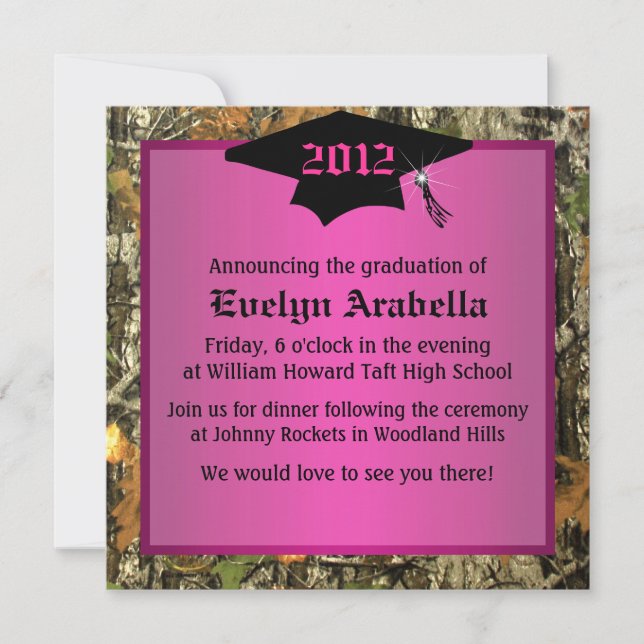 Girl's Pink Camo Graduation In Invitation (Front)