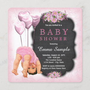 Girls Pink Chalkboard Bottoms Up Baby Shower Invitation