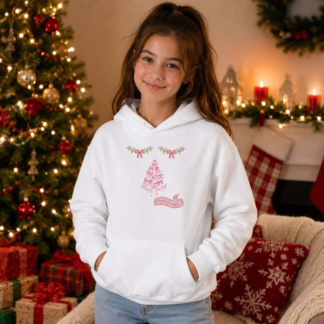 Girls Pink Christmas Tree Holiday Hoodie (Creator Uploaded)