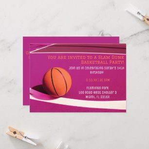 Girls pink court basketball party invitation