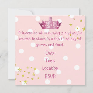 Girl's Pink Crown Birthday Invitation