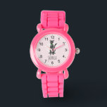 Girls Pink Cute Grey Tabby Cat & Name Kids Watch<br><div class="desc">This cute trendy kids watch features a cute grey stripy tabby cat cartoon and a pink background, with space to personalise the design with your girls name. With clear, easily readable numbers, this 'first' watch is great for kids or toddlers just starting out on learning the time. The perfect kitty...</div>