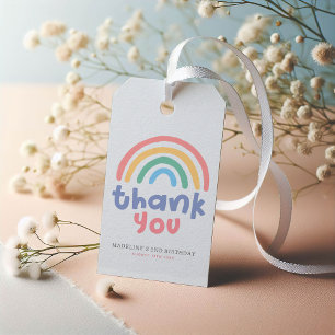 Girls Pink Cute Rainbow Birthday Favor Gift Tags