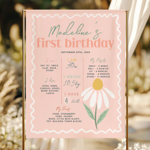 Girls Pink Daisy First Year Birthday Milestone Poster
