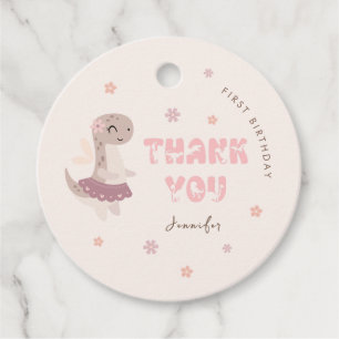 Girls Pink Dinosaur Kids Birthday Thank You Favour Tags