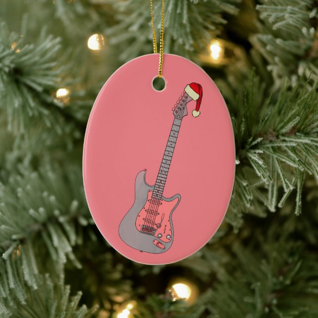 Girls Pink Electric Guitar Christmas Ceramic Ornament (Tree)
