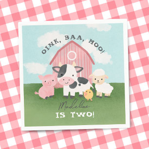 Girls Pink Farm Animal Barnyard 2nd Birthday  Napkin