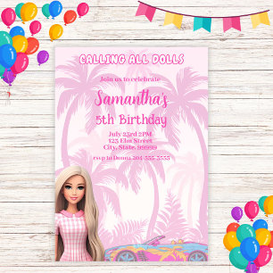 Girl's Pink Fashion Doll Diva Birthday Invitation