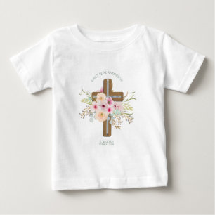 Girls Pink floral BAUTIZO Baptism Bautismo Named Baby T-Shirt