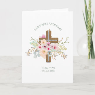 Girls Pink floral BAUTIZO Baptism Bautismo Named Card