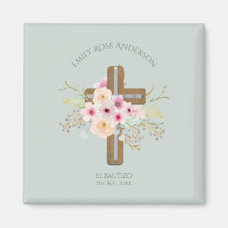 Girls Pink floral BAUTIZO Baptism Bautismo Named Magnet