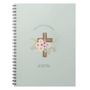 Girls Pink floral BAUTIZO Baptism Bautismo Named Notebook