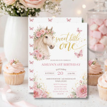 Girls Pink Floral Horse 1st Birthday