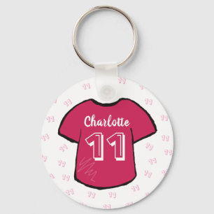 Girl's pink football shirt any age birthday key ring