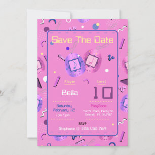 Girls Pink Gaming Tamagotchi Birthday Invitation