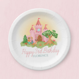 Girls Pink Girly Fairytale Princess Kids Birthday Paper Plate