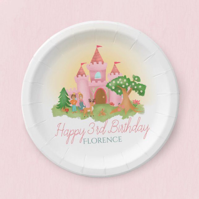 Girls Pink Girly Fairytale Princess Kids Birthday Paper Plate (Creator Uploaded)