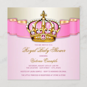 Girls Pink Gold Royal Baby Shower Invitation