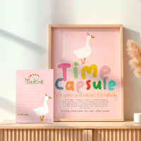 Girls Pink Goose First Birthday Time Capsule Sign