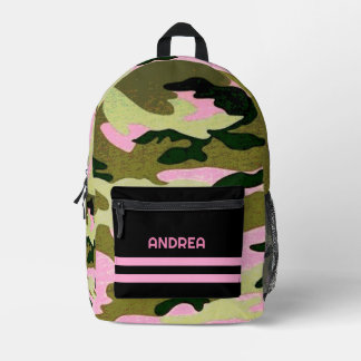 Girl's Pink & Green Monogram Camouflage Backpack