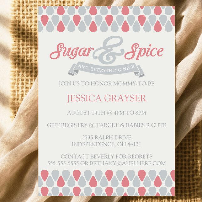 Girls Pink Grey Baby Shower Sugar and Spice Invitation (Girls Pink Gray Baby Shower Sugar and Spice Invitation
)
