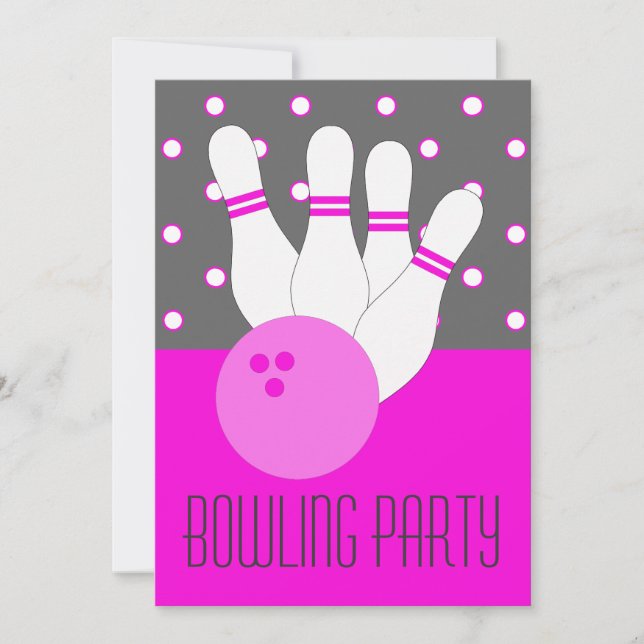 Girls Pink & Grey Bowling Party Invitation (Front)