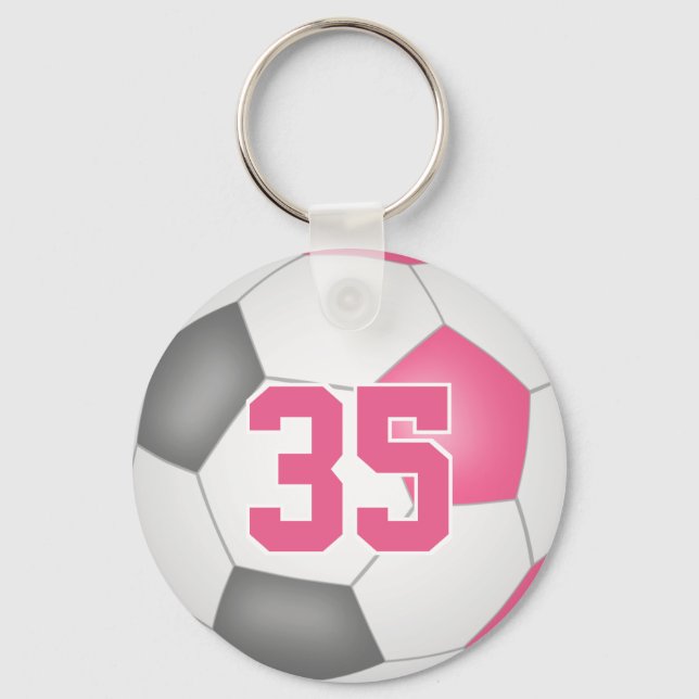 girls pink grey personalised soccer keychain (Front)