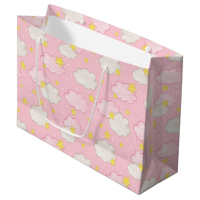 Girls Pink Heavenly Clouds Large Gift Bag (Front Angled)