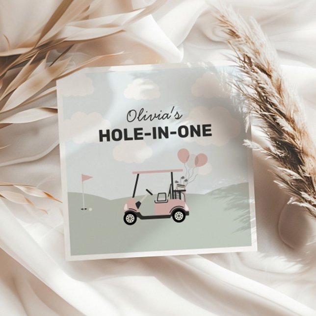Girls' Pink Hole-In-One Golf 1st Birthday Napkin (Creator Uploaded)
