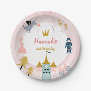 Girls Pink Magical Princess Castle Birthday Paper Plate